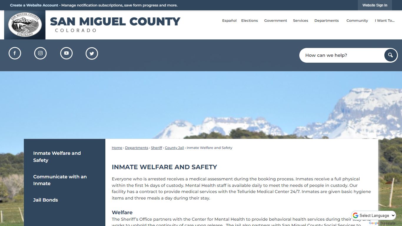 Inmate Welfare and Safety - San Miguel County, CO