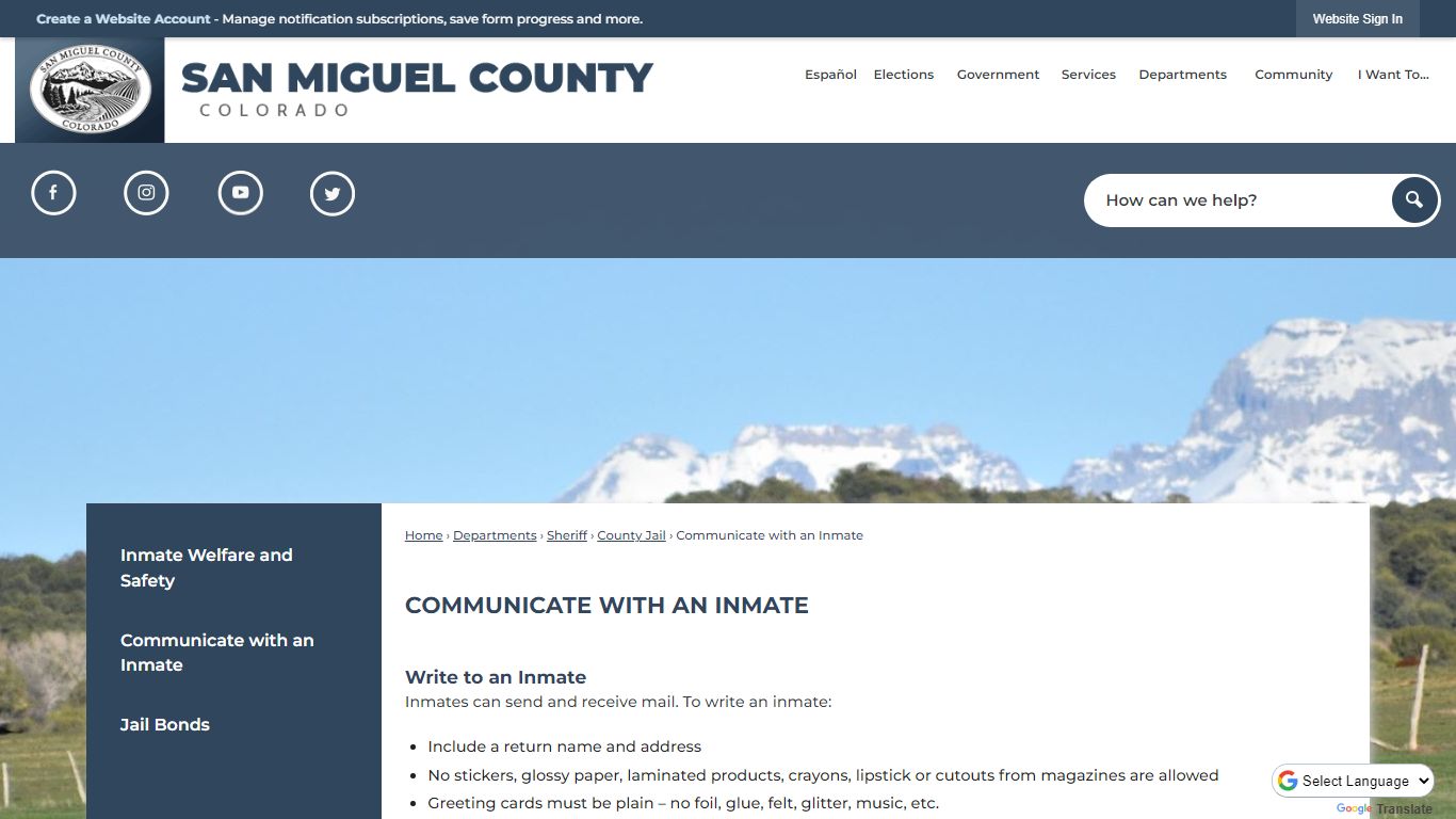 Communicate with an Inmate - San Miguel County, CO