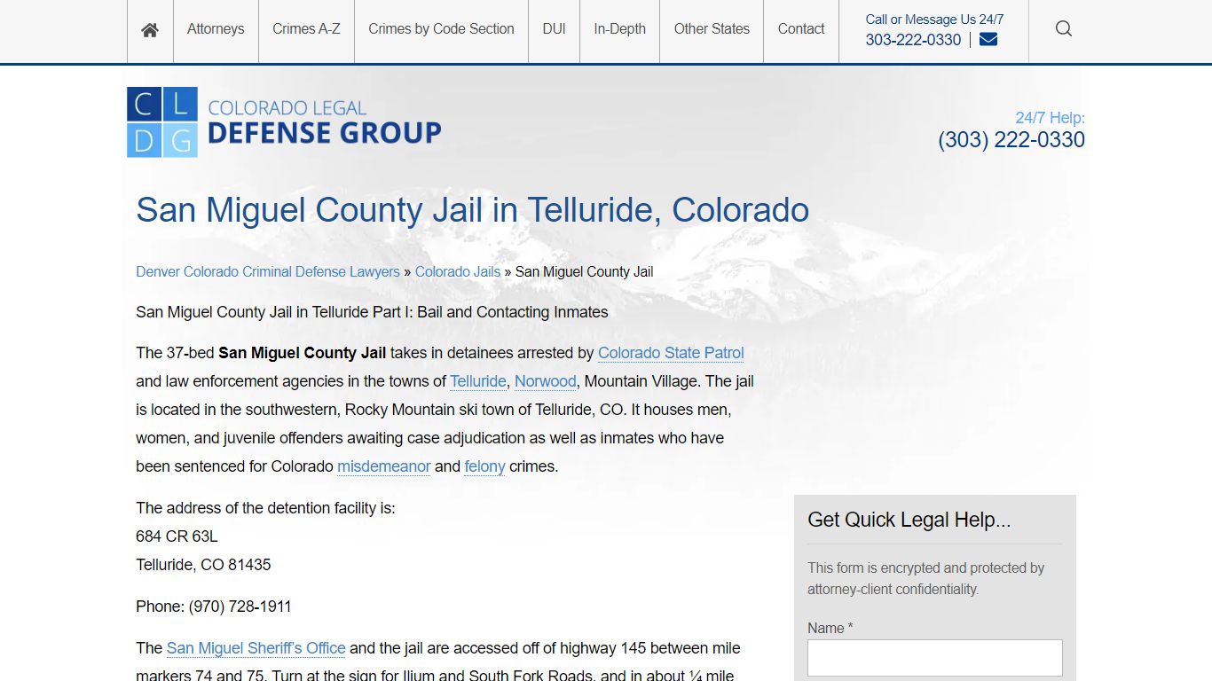 San Miguel County Jail in Telluride, Colorado - Shouse Law Group